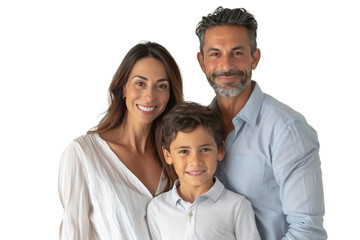 Caucasian European family with couple posing with their son posing over isolated transparent background