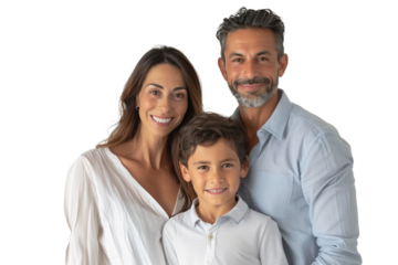 Caucasian European family with couple posing with their son posing over isolated transparent background