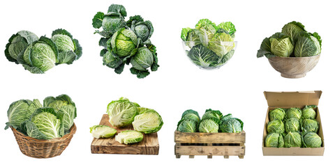 Set of cabbage png mockup in 3d without backoground for decoration. - obrazy, fototapety, plakaty
