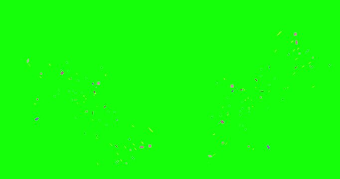 Confetti or fireworks animation isolated on green background. Festive holiday colorful animation with confetti. Salute banner animation with copy space.