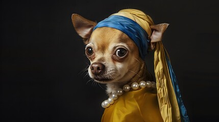 cute Chihuahua wearing pearl earrings
