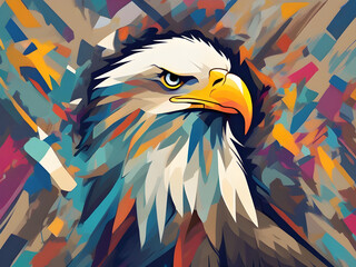 Fototapeta premium Patriotic image of a majestic bald eagle in vibrant colors. An illustration for an educational book and classroom, or nature decoration for a kid's playroom.