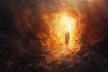 resurrection of jesus christ in heavenly light biblical scene of hope and salvation digital painting