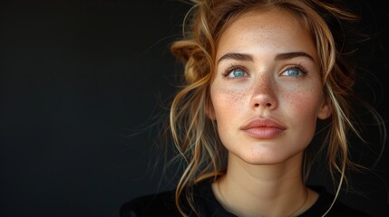 Beautiful trendy model woman in the on the dark background.