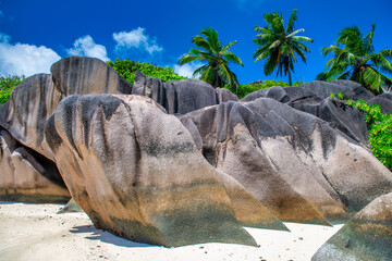 Amazing landscape of La Digue Island in the Seychelles Archipelago