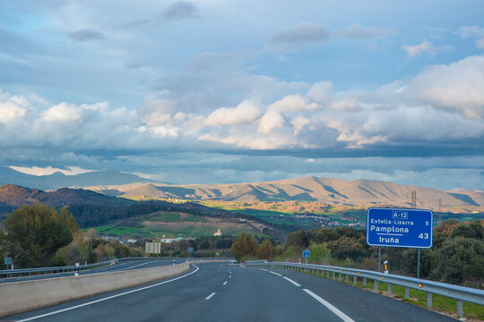Driving along A-12 highway. Also known as Autovia del Camino de Santiago
