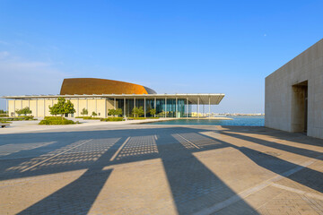 View of the Bahrain National Theater, a waterfront building complex situated next to the Bahrain National Museum, in Manama, Bahrain.