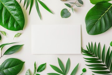 Mockup with various green leaves assortment - obrazy, fototapety, plakaty