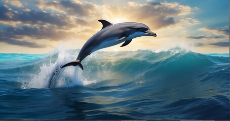 Dolphin Dance: Family of Dolphins Engaging in Playful Leaps Underwater