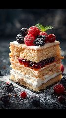 Beautiful presentation of Sponge Cake, hyperrealistic food photography