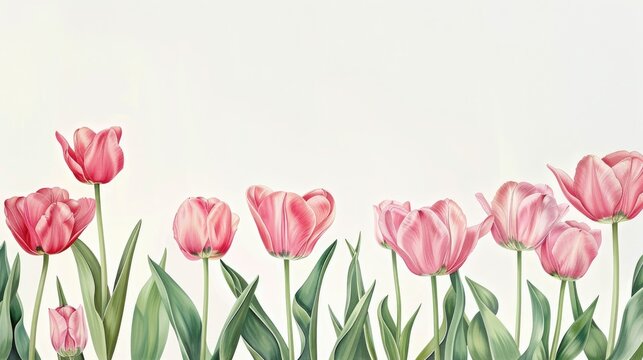 Celebrate special occasions with a festive and elegant design featuring blooming tulips perfect for Women s Day Mother s Day or birthdays set against a crisp white background