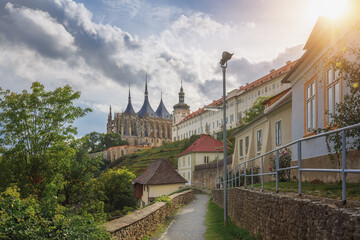 Kutna Hora view with Cathedral of St. Barbara and Jesuit College - Kutna Hora, Czech Republic - obrazy, fototapety, plakaty