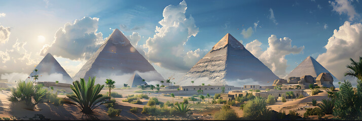 The Resplendent Display of Ancient Egyptian Pyramids Amidst the Desert Vista