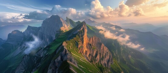 Stunning natural scenery of a high mountain during the morning.