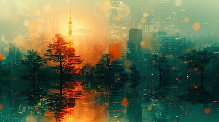 Tokyo Tower in Japan. double exposure contemporary style minimalist artwork collage illustration. Ai generative - obrazy, fototapety, plakaty