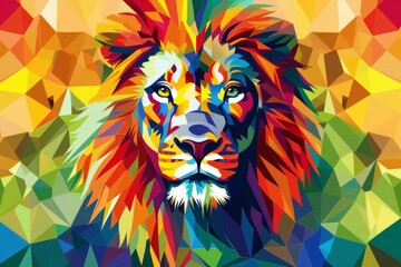 stylish lion portrait colorful geometric facets minimal abstract art solid background vector illustration