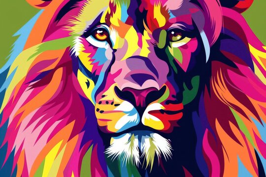 stylish lion portrait colorful geometric facets minimal abstract art solid background vector illustration