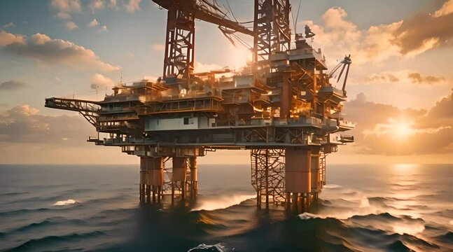 Offshore drilling rig on the sea. Oil platform for gas and petroleum or crude oil Footage Concept