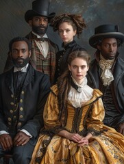 A group of people in Victorian-era clothing pose for a formal portrait.