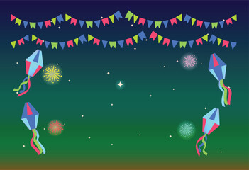 Saint John's Day with balloons, pennants and fireworks in the colorful night in celebration of the June festivals in Brazil.