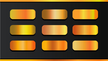 Premium Gold Gradient Set. Golden background vector shinny border, frame, metal, luxury