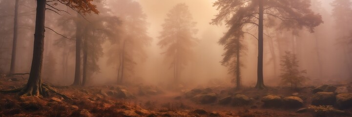 brown foggy fantasy forest landscape background from Generative AI