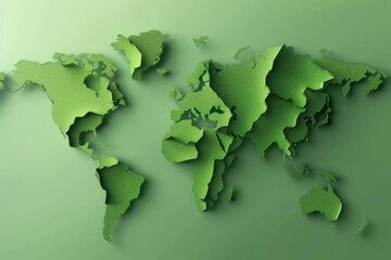 vibrant green world map banner with 3d paper cutout effect for earth day illustration