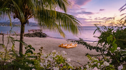 Kayak during sunset on the beach of Saint Lucia Caribbean, St Lucia sunset - Powered by Adobe