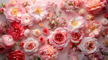 Pink flowers bloom beautifully on a rosy background
