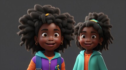 a cute black african kid girl on plain background cartoon from Generative AI