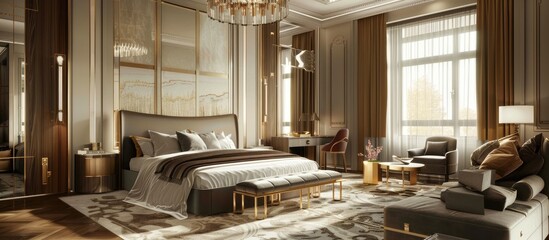 Picture showing a large bedroom with contemporary and elegant furnishings - obrazy, fototapety, plakaty