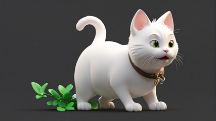 a cute white cat on plain background cartoon from Generative AI