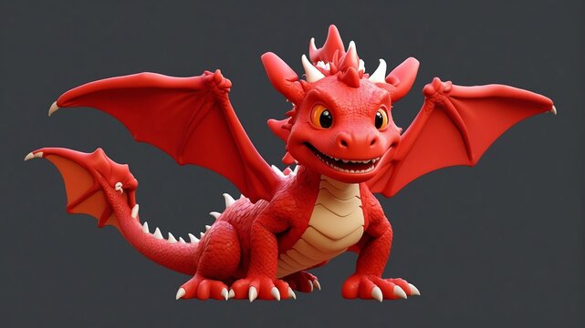 a cute red dragon plain background cartoon from Generative AI