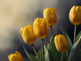 Die Schönheit gelber Tulpen: Eine atmosphärische Aquarellillustration