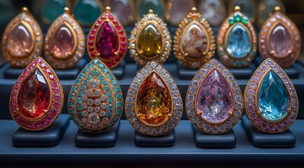 Fototapeta premium Various exquisite and beautiful jewelry, diamond jewelry, gemstone rings, necklaces and gold