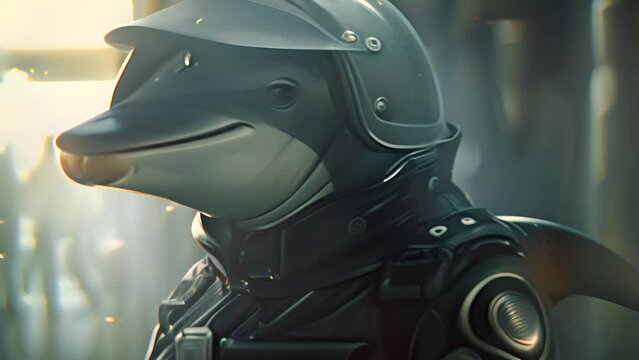Futuristic Dolphin Police Officer Illustration with Ai generated.
