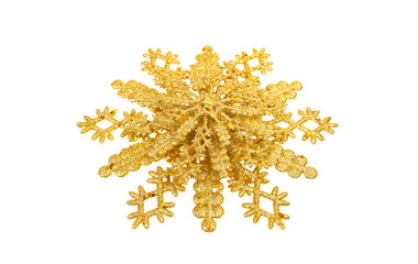 snowflakes with gold glitters isolated on white background. Happy New Year and Merry Christmas.