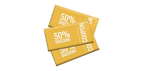 Discount coupon voucher in 3d style sale. Gift coupon. Online store design promotion marketing. Isolated element. Vector illustration.