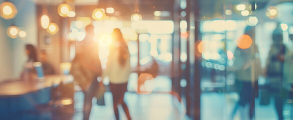 a banner of a crowd of people walking in an indoor store, mall, outlet, event with copy space