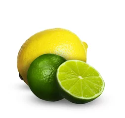 Gordijnen Fresh limes and lemon isolated on white © New Africa