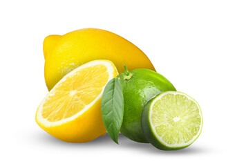 Fresh limes and lemons isolated on white - obrazy, fototapety, plakaty
