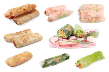 Foto op Plexiglas Delicious spring rolls isolated on white, set © New Africa