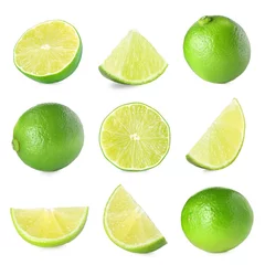 Gordijnen Fresh ripe limes isolated on white, collection © New Africa
