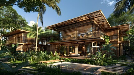 A sustainable construction project utilizing locally sourced renewable materials such as bamboo...
