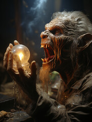vintage horror man on fire with melting flames