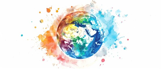 Serene Watercolor Planet Earth on White Background