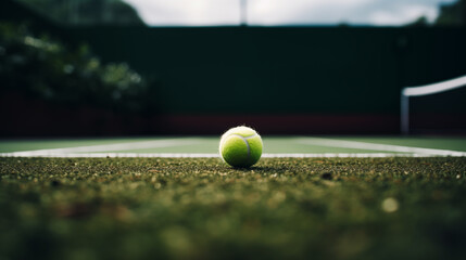 Tennis Ball on Clay Court: Close-Up Sport Photography - obrazy, fototapety, plakaty
