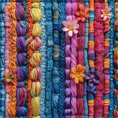 Fototapeta na wymiar Vibrant Threads. Latin Tapestry. Colorful Woven Textile Background