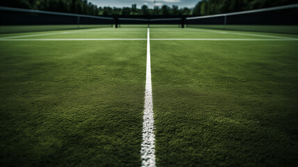 Tennis Court Centerline: Symmetry in Sports Photography - obrazy, fototapety, plakaty