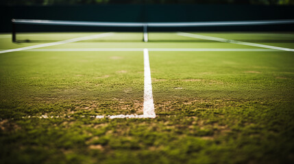 Tennis Net on Court with Vivid Green Background and Textures - obrazy, fototapety, plakaty